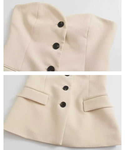 Comprar Conjunto Alfaiataria Tomara que Caia com Calça Reta para Trabalho, Eventos ou Reuniões Elegantes barato ANELLIMN