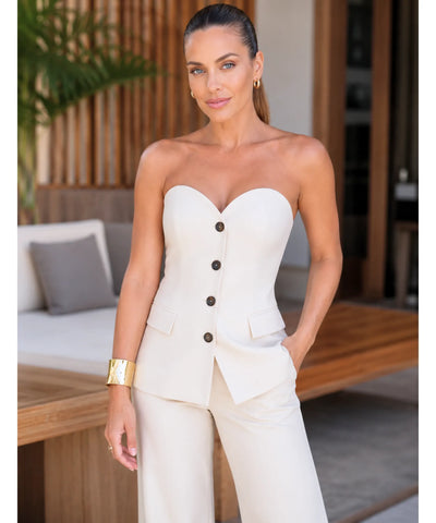 Comprar Conjunto Alfaiataria Tomara que Caia com Calça Reta para Trabalho, Eventos ou Reuniões Elegantes barato ANELLIMN