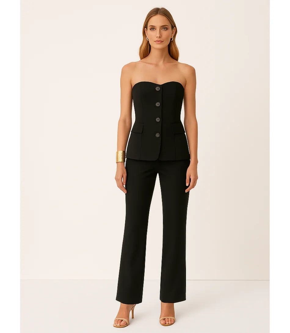 Comprar Conjunto Alfaiataria Tomara que Caia com Calça Reta Preto para Trabalho, Eventos ou Reuniões Elegantes ZARA

