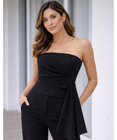Comprar conjunto alfaiataria feminino elegante com top amarração lateral e calça cintura alta em promoção ZARA