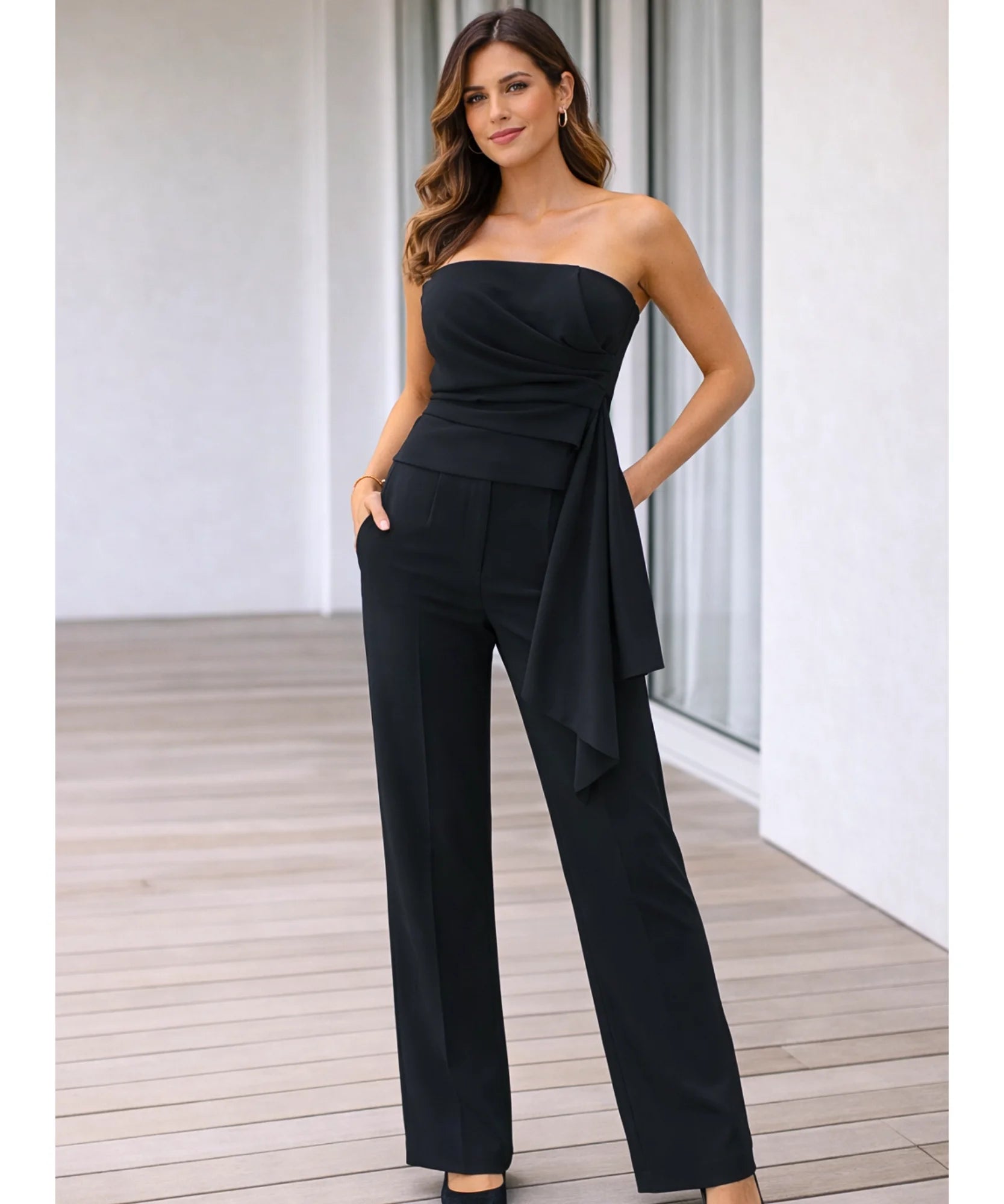 Comprar conjunto alfaiataria feminino elegante com top amarração lateral e calça cintura alta em promoção ZARA