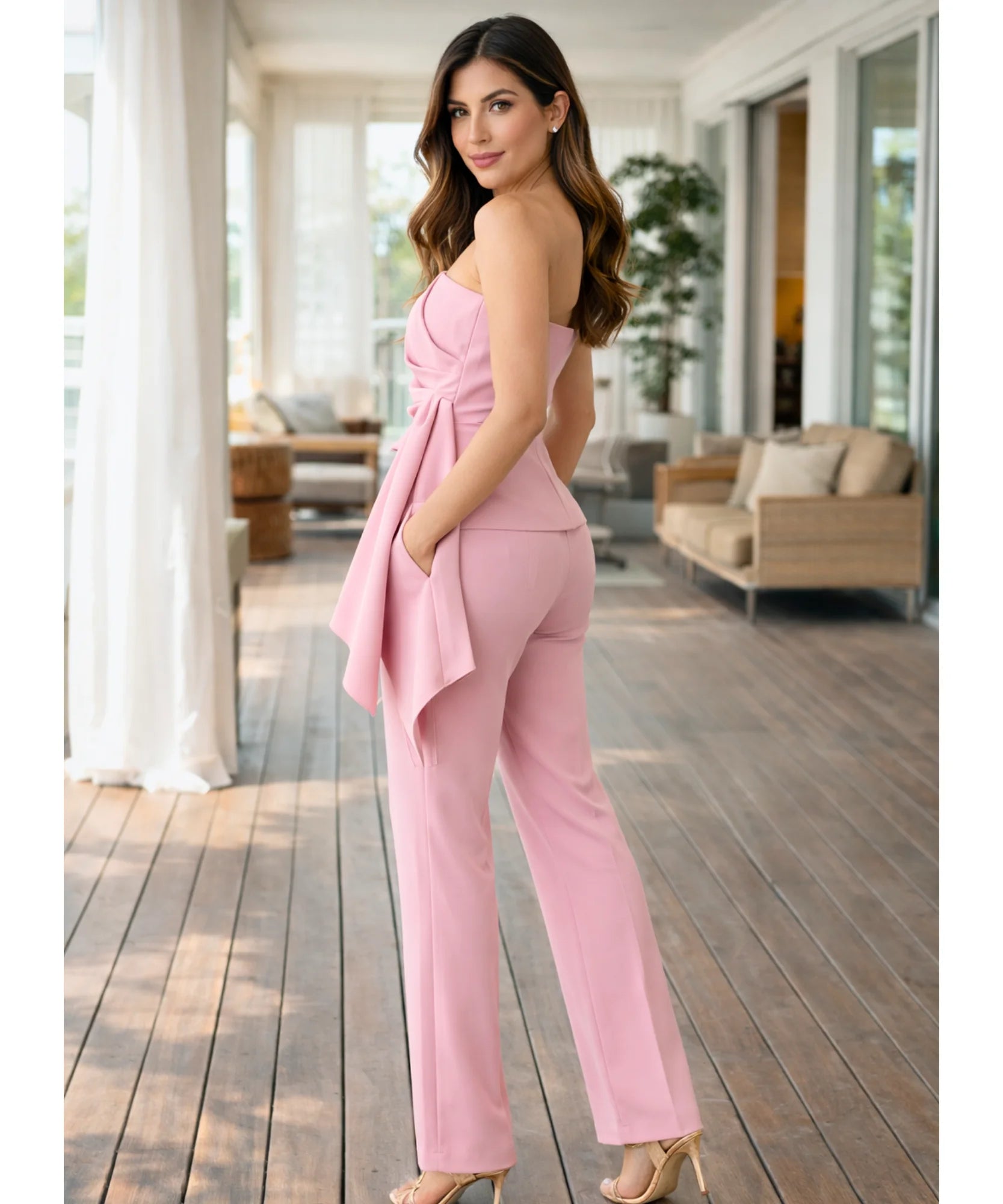 Comprar conjunto alfaiataria feminino elegante com top amarração lateral e calça cintura alta em promoção ZARA