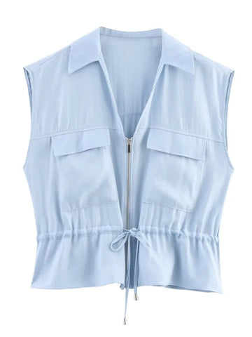 Comprar conjunto alfaiataria feminino verão azul claro calça e blusa barato Anellimn