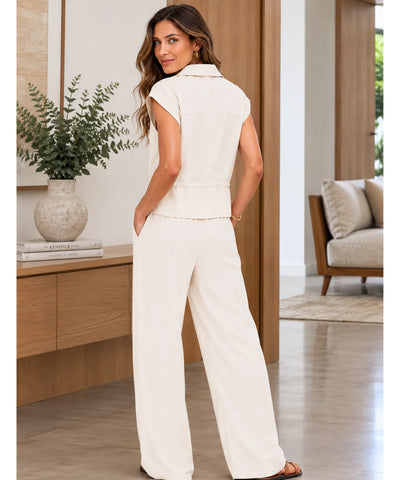 Comprar conjunto alfaiataria feminino verão off white barato Anellimn