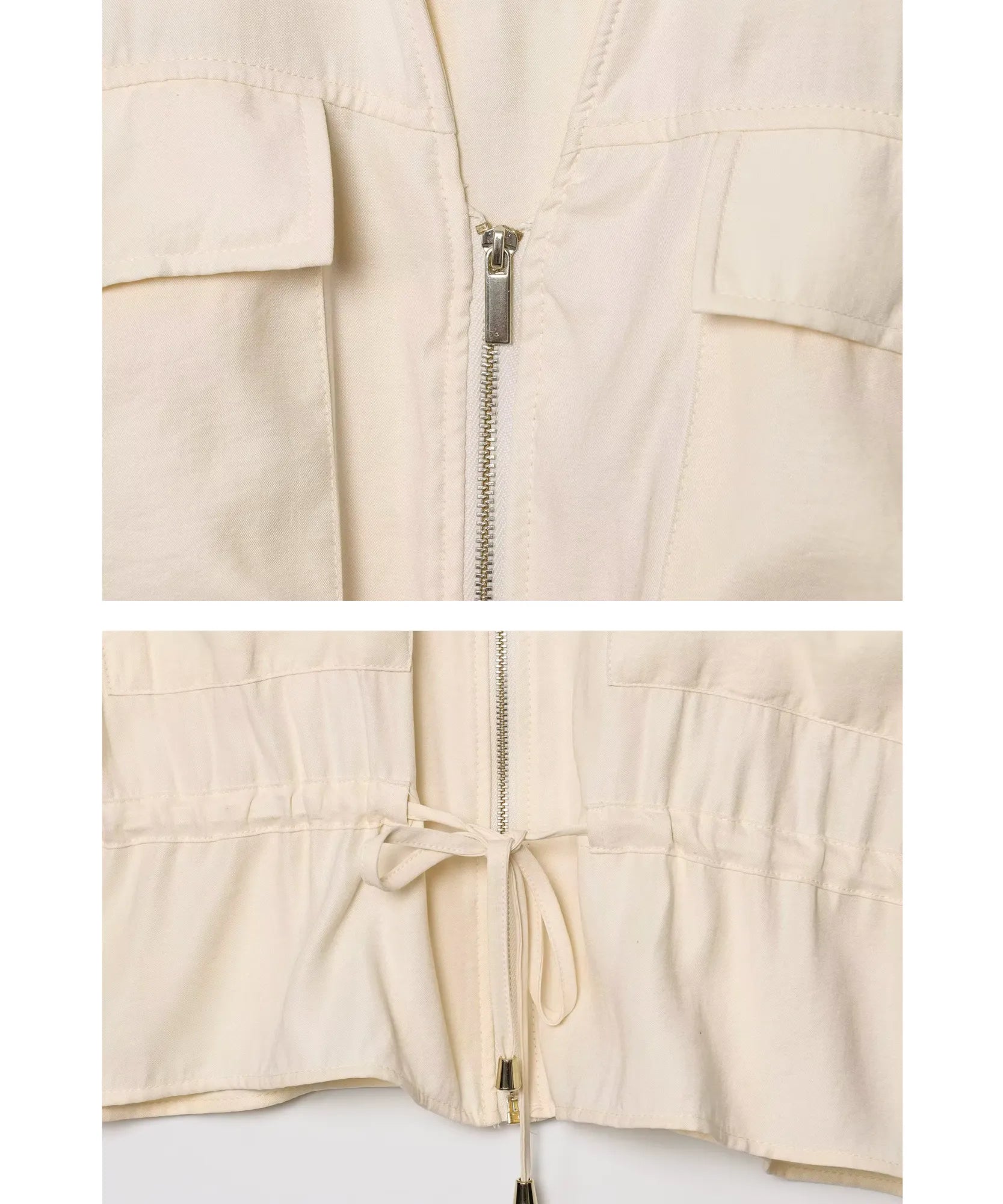 Conjunto alfaiataria feminino detalhe do zíper e amarração