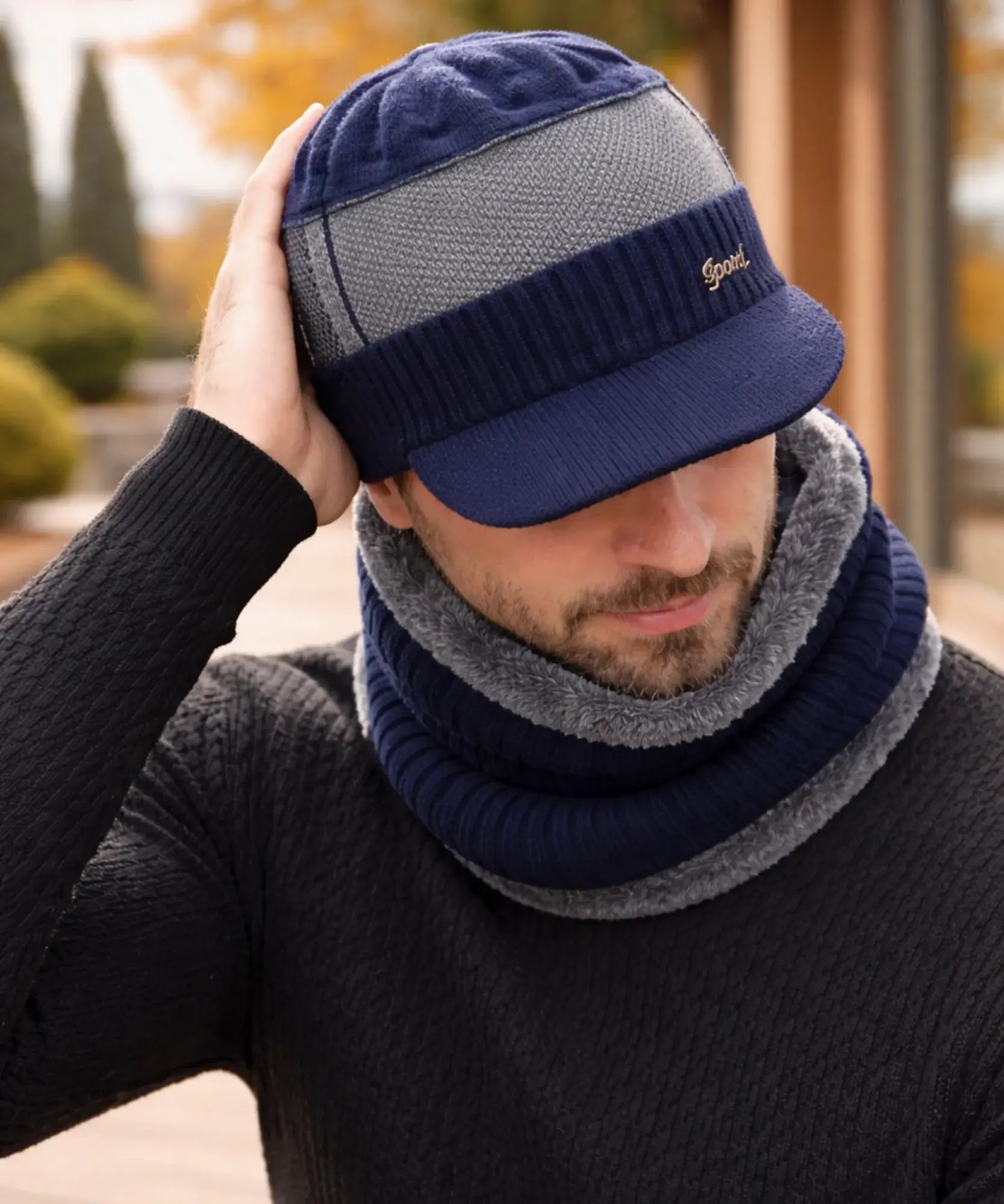 Comprar conjunto masculino chapéu e cachecol inverno elegante urbano