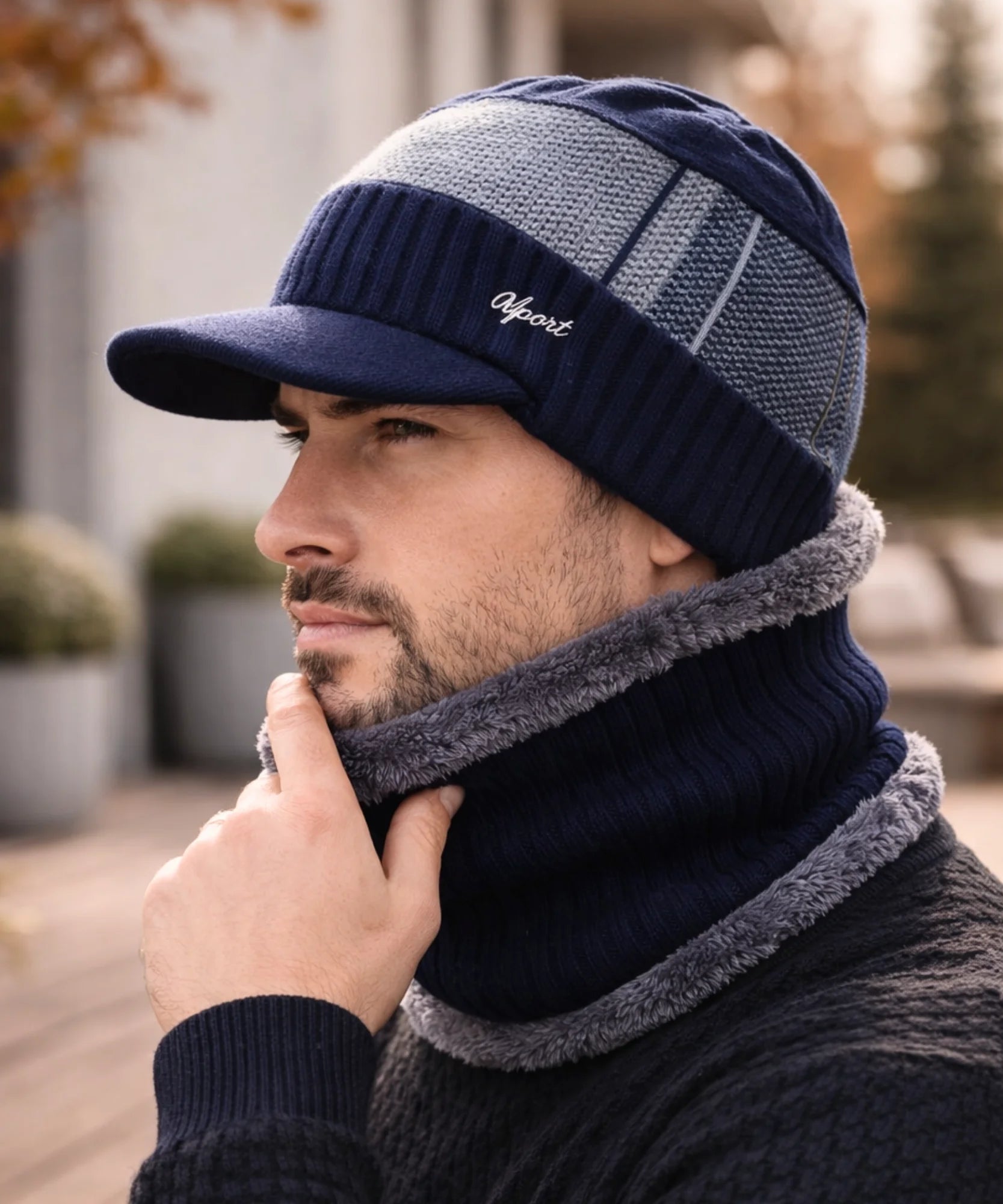 Comprar conjunto masculino chapéu e cachecol inverno elegante urbano