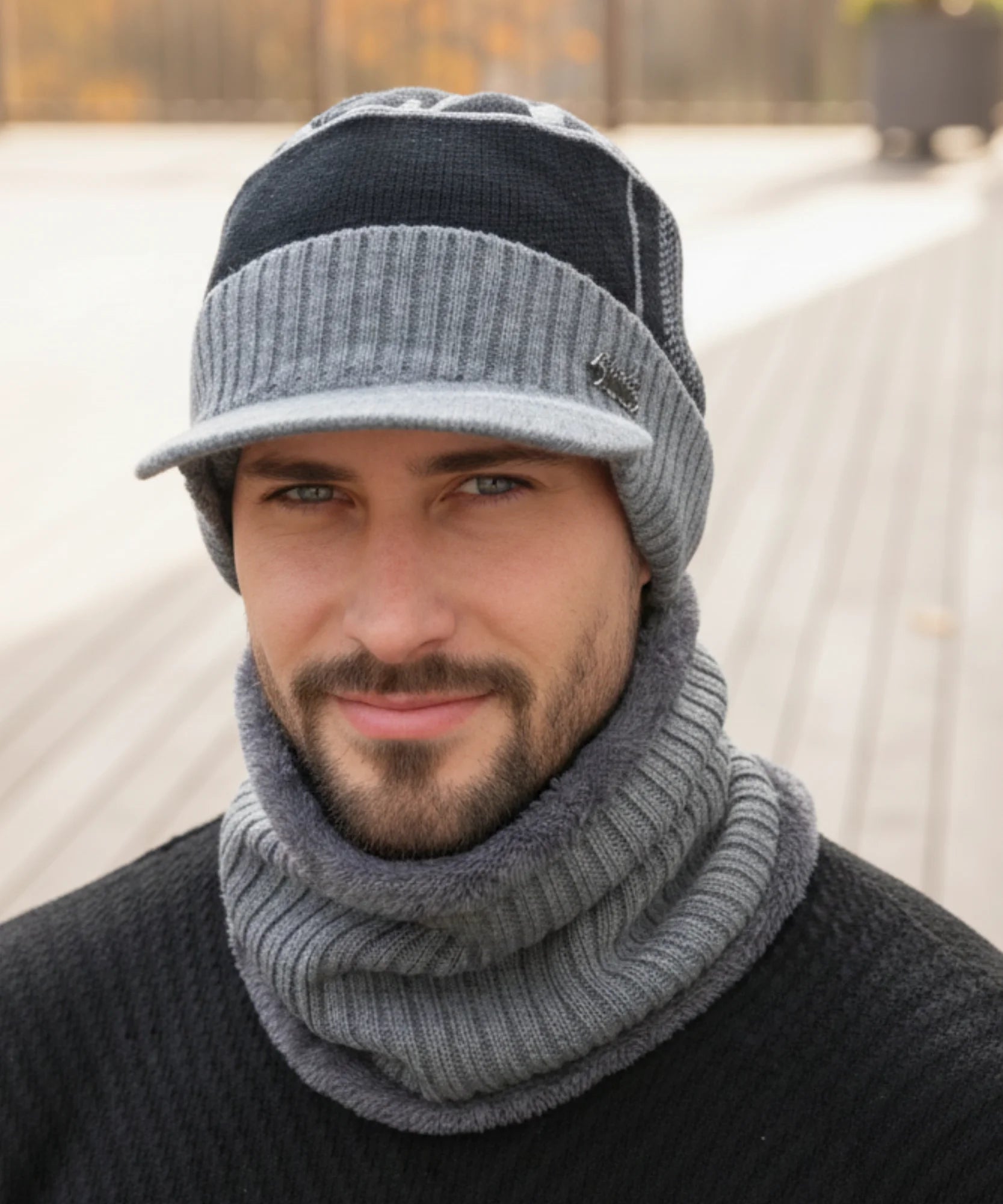 Comprar conjunto masculino chapéu e cachecol inverno elegante urbano