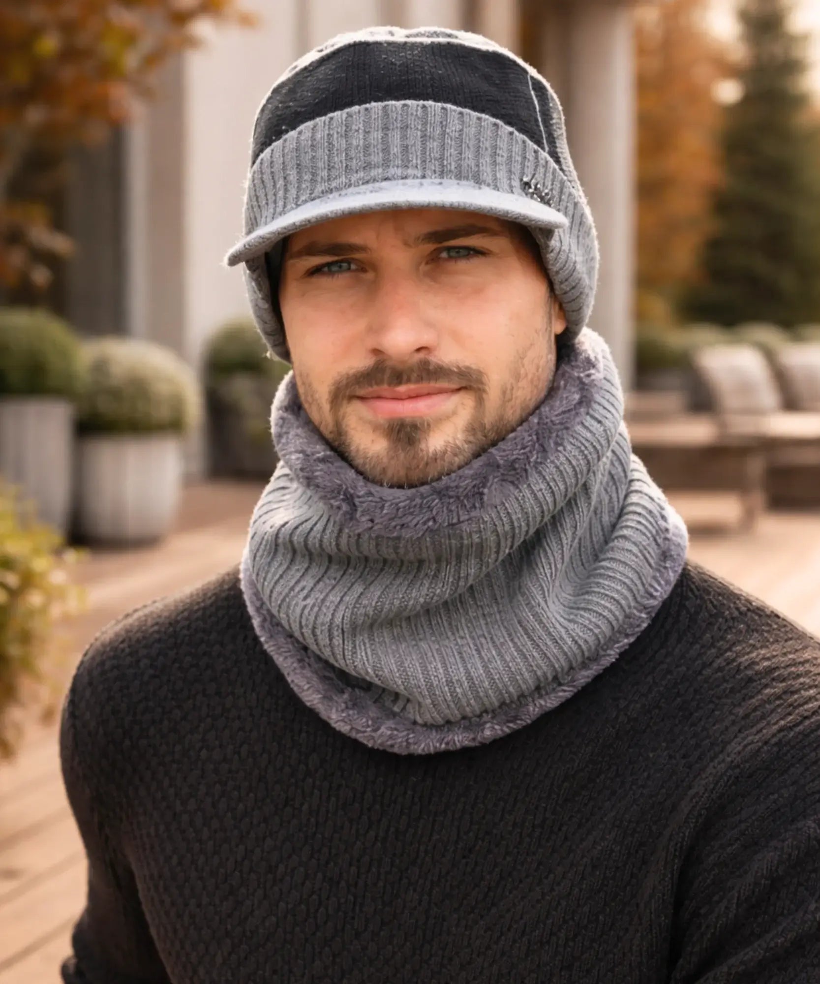 Comprar conjunto masculino chapéu e cachecol inverno elegante urbano