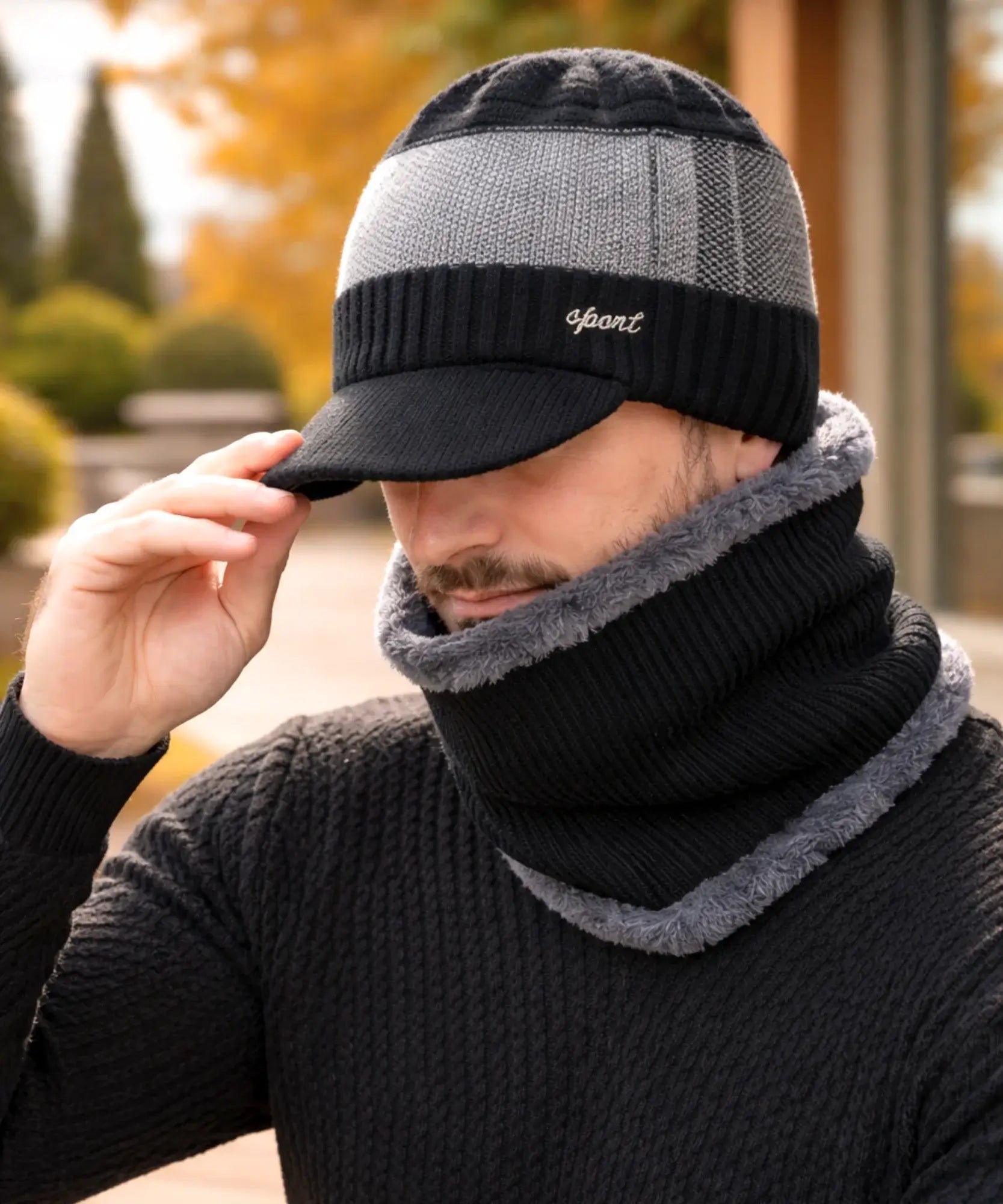 Comprar conjunto masculino chapéu e cachecol inverno elegante urbano