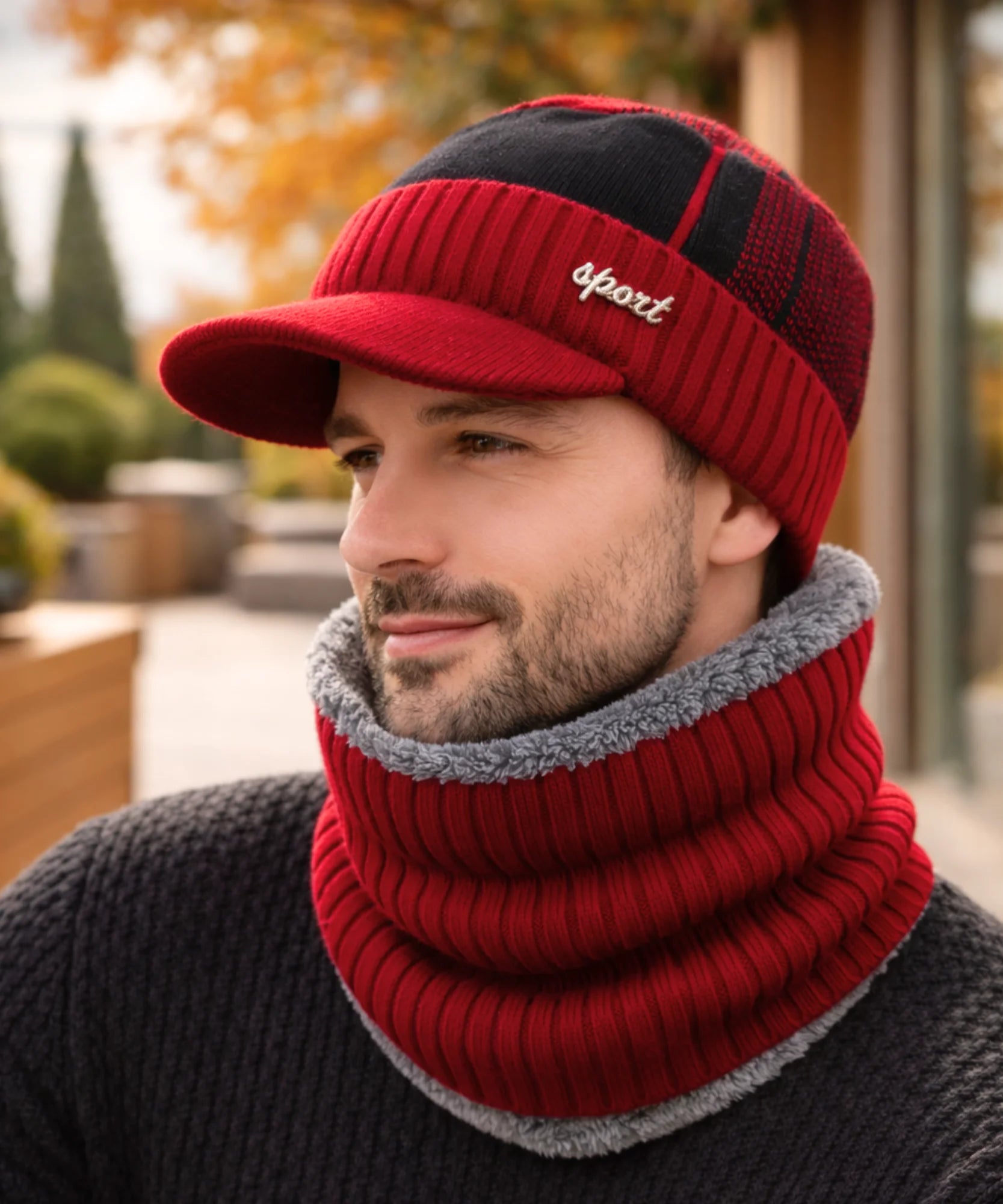 Comprar conjunto masculino chapéu e cachecol inverno elegante urbano