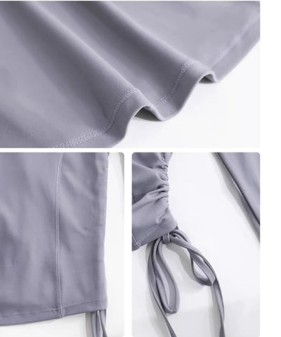 Comprar conjunto dry fit feminino com franzido lateral e cordão barato Anellimn