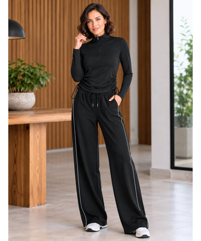 Conjunto dry fit preto de blusa manga longa e calça pantalona