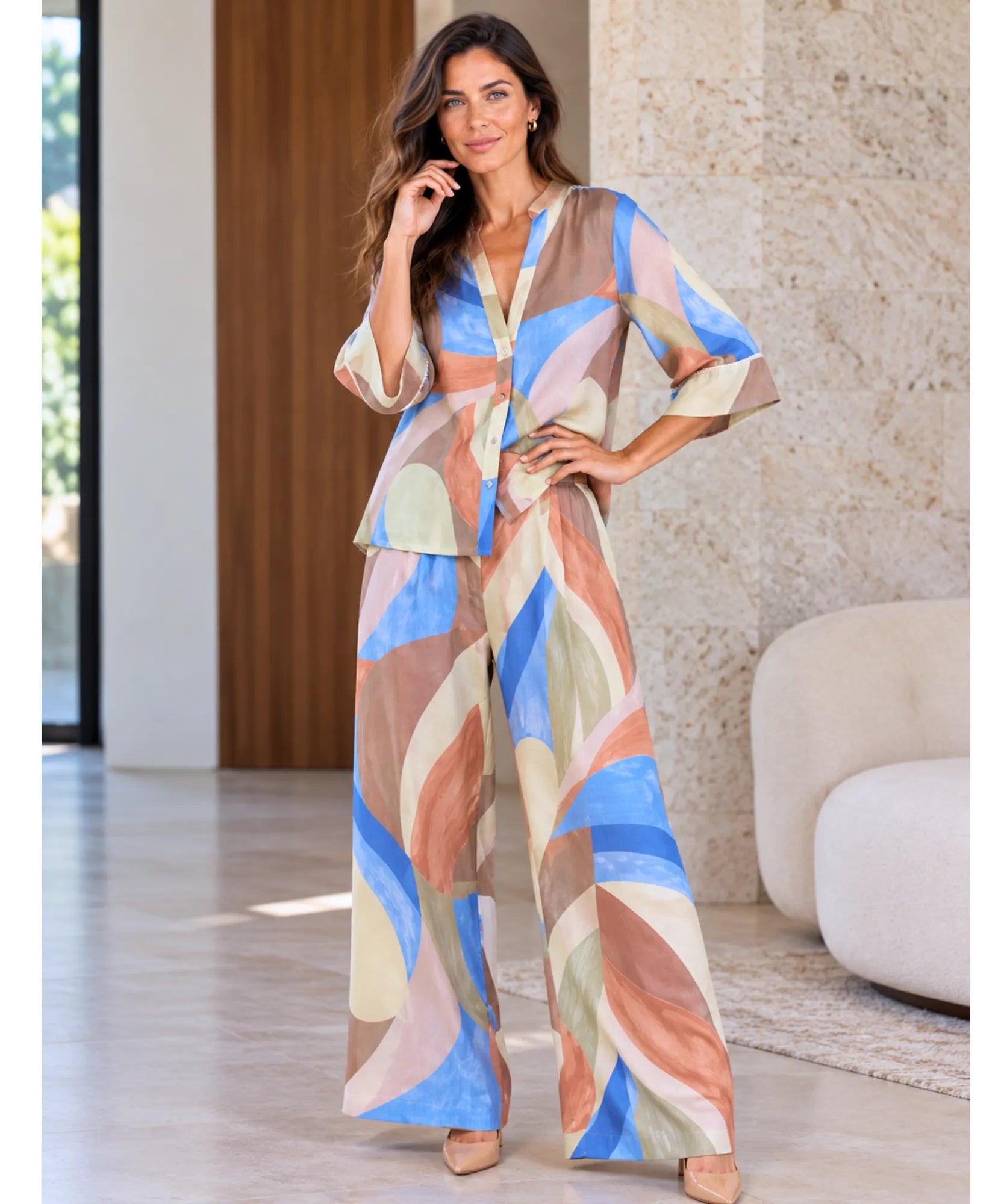 Comprar conjunto estampado feminino casual chique barato Anellimn