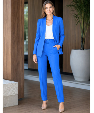 Comprar conjunto feminino alfaiataria azul com blazer e calça elegante para trabalho e reuniões barato ZARA
