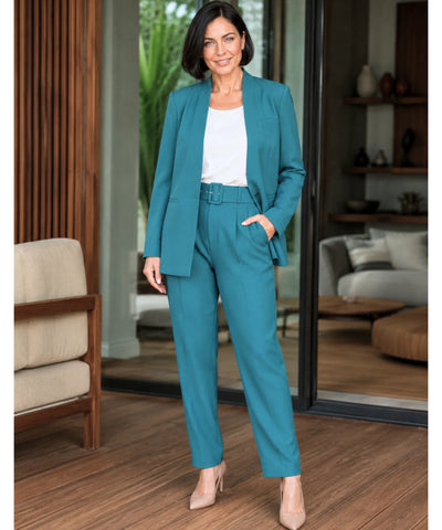 Comprar conjunto feminino alfaiataria azul com blazer e calça elegante para trabalho e reuniões barato ZARA