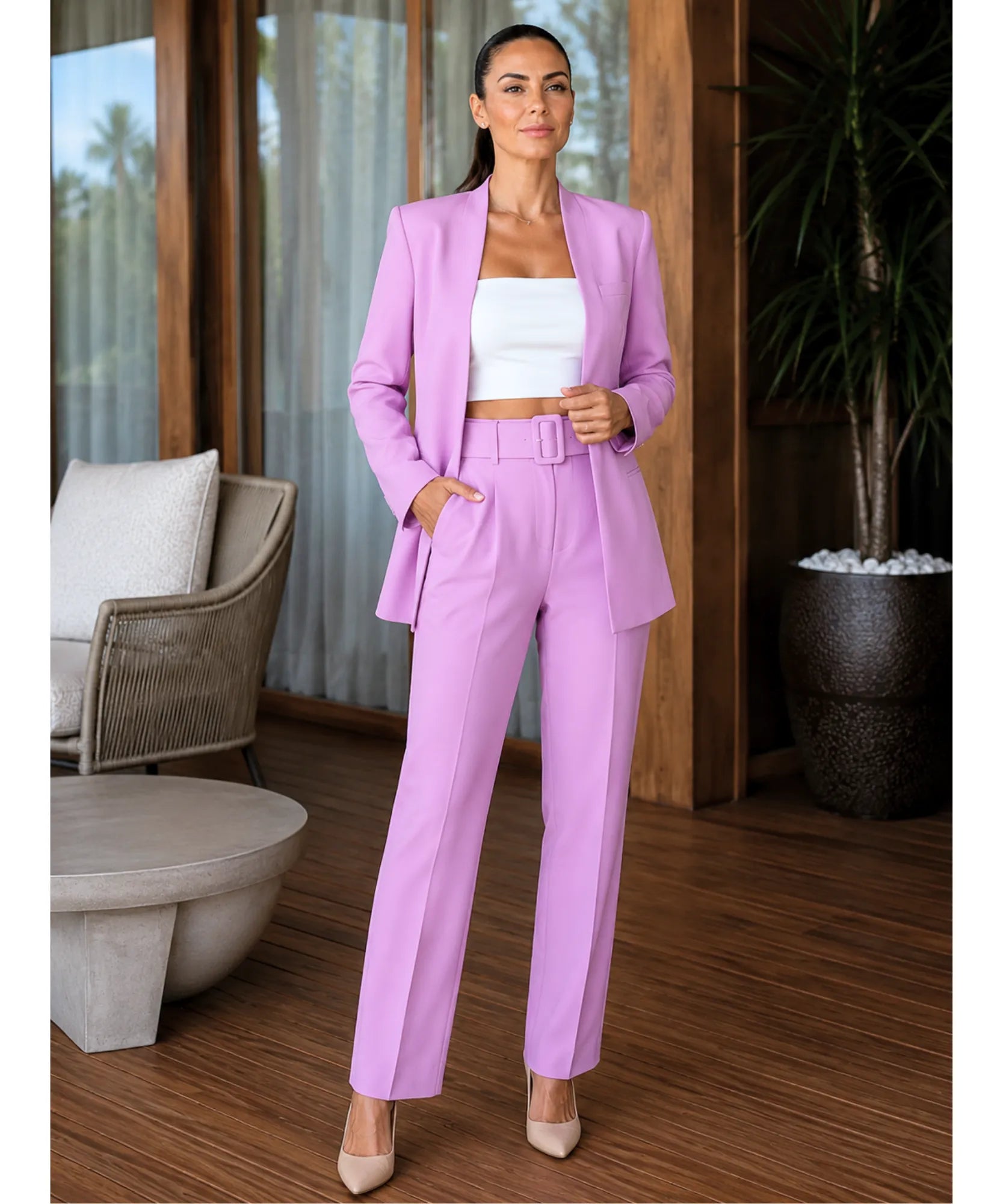 Comprar conjunto feminino alfaiataria azul com blazer e calça elegante para trabalho e reuniões barato ZARA