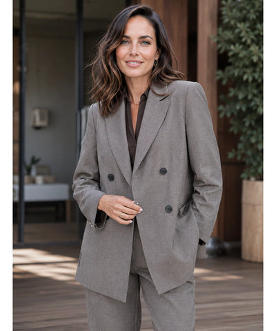 Comprar conjunto feminino alfaiataria com blazer e calça reta elegante para trabalho ou eventos barato ANELLIMN