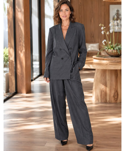 Comprar conjunto feminino alfaiataria com blazer e calça reta elegante para trabalho ou eventos barato ANELLIMN