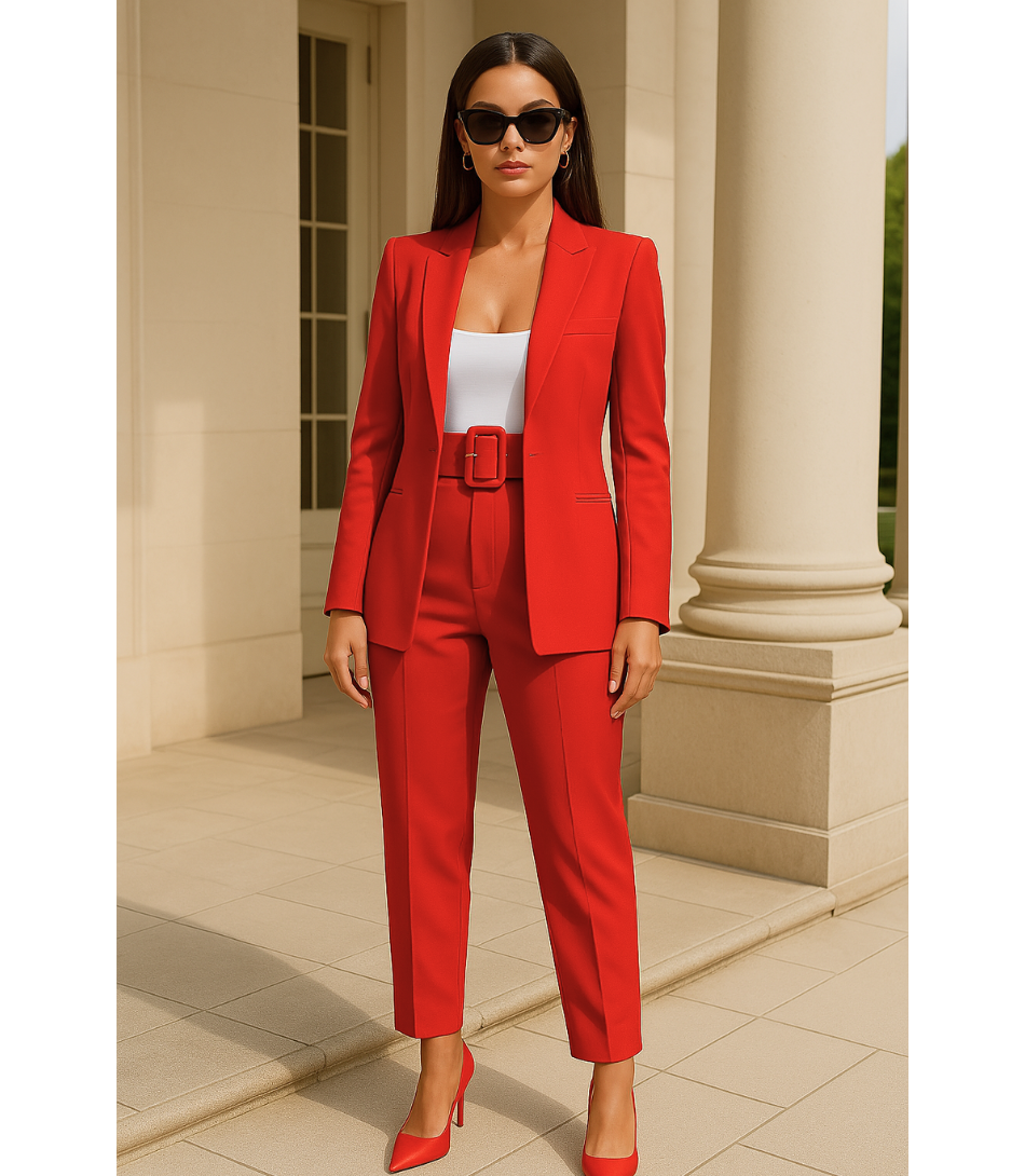 Comprar conjunto feminino alfaiataria vermelho com colete e calça elegante para trabalho e reuniões em promoção ZARA
