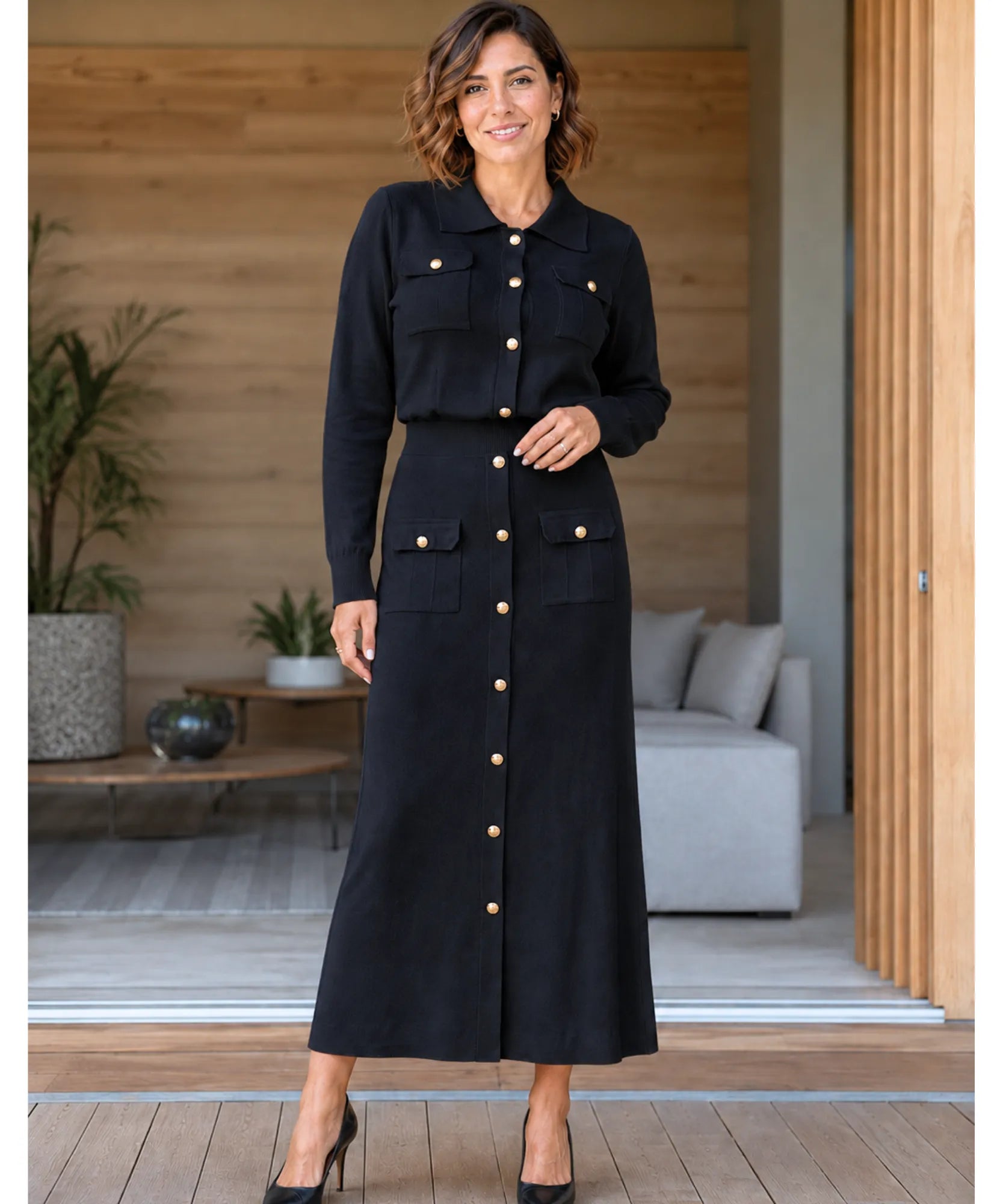 Comprar Conjunto Feminino Alfaiataria Tricot Preto para Trabalho e Festas barato  ANELLIMN 