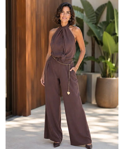 Conjunto Feminino Calça Pantalona e Blusa Amarração Casual | Bia