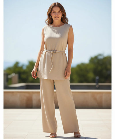 Conjunto Feminino Blusa e Calça Pantalona Wide Leg Canelada | Praslin