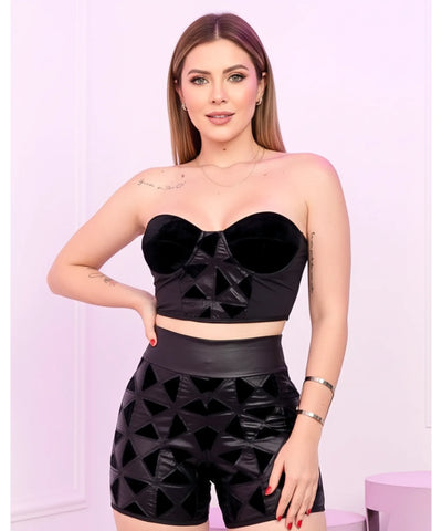 Conjunto Feminino Cropped Tomara Que Caia E Shorts Festa | Cringe