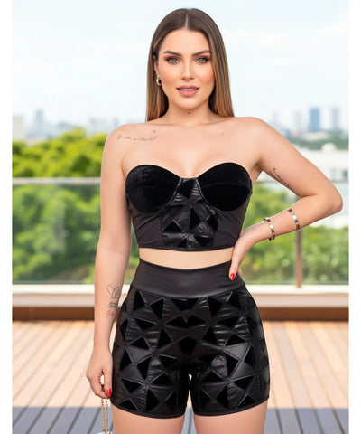 Conjunto Feminino Cropped Tomara Que Caia E Shorts Festa | Cringe