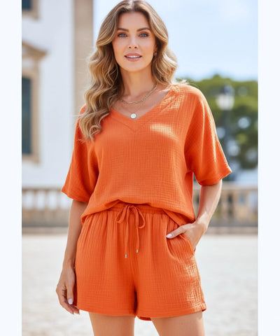 Conjunto Feminino Linho Blusa e Shorts Leve Verão Casual | Chiasa