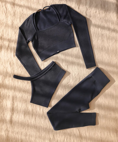 Comprar conjunto feminino malha canelada academia fitness yoga top cropped legging cintura alta confortável barato promoção