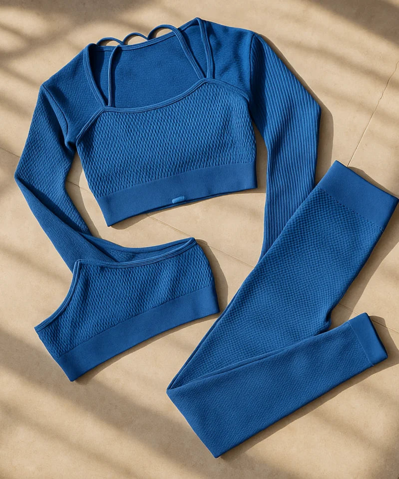 Comprar conjunto feminino malha canelada academia fitness yoga top cropped legging cintura alta confortável barato promoção
