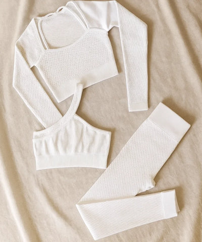 Comprar conjunto feminino malha canelada academia fitness yoga top cropped legging cintura alta confortável barato promoção