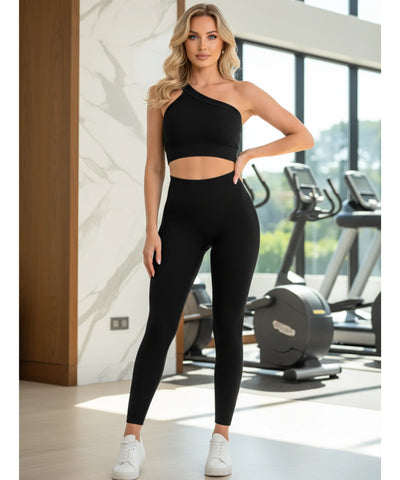 Comprar conjunto feminino malha canelada academia fitness yoga top cropped legging cintura alta confortável barato promoção