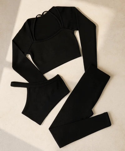 Comprar conjunto feminino malha canelada academia fitness yoga top cropped legging cintura alta confortável barato promoção