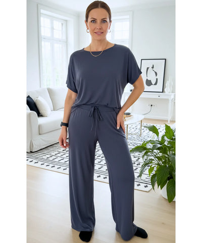 Conjunto Feminino Modal Blusa e Calça Pantalona Conforto | Esther