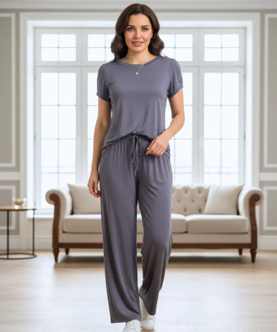 Conjunto Feminino Modal Blusa e Calça Pantalona Conforto | Esther