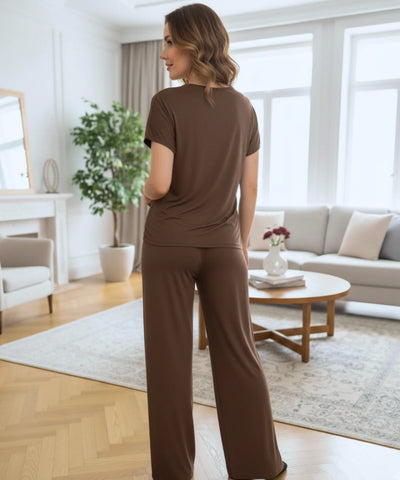 Comprar conjunto feminino modal calça pantalona e blusa manga curta leve confortável para casa e trabalho em promoção ZARA

