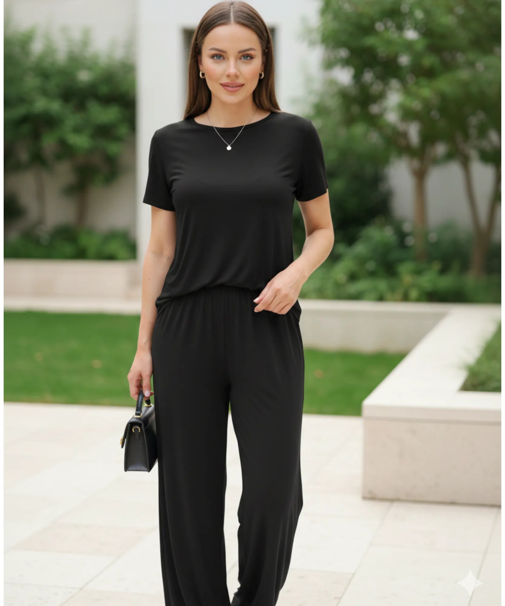 Comprar conjunto feminino modal calça pantalona e blusa manga curta leve confortável para casa e trabalho em promoção ZARA
