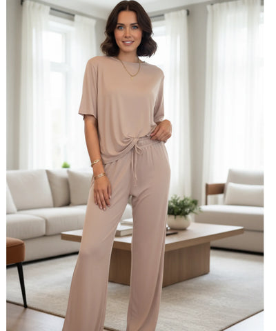 Conjunto Feminino Modal Blusa e Calça Pantalona Conforto | Esther