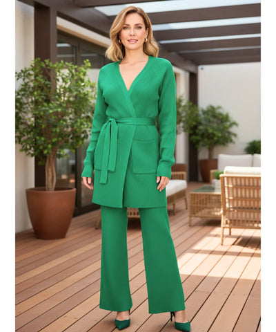 Comprar conjunto tricot feminino cardigan amarração calça pantalona algodão mercerizado em promoção ZARA 
