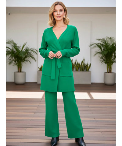Comprar conjunto tricot feminino cardigan amarração calça pantalona algodão mercerizado em promoção ZARA 