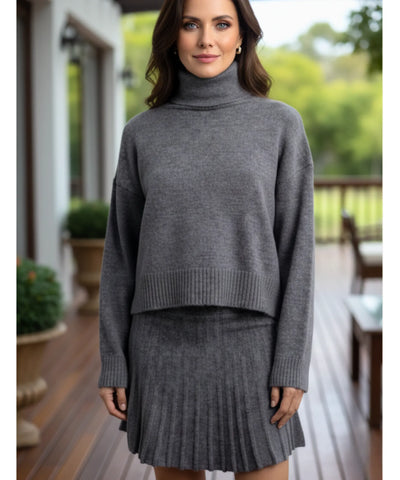 Comprar conjunto feminino tricot gola alta saia plissada confortável malha macia inverno em promoção ZARA