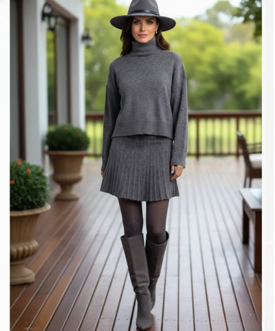 Comprar conjunto feminino tricot gola alta saia plissada confortável malha macia inverno em promoção ZARA
