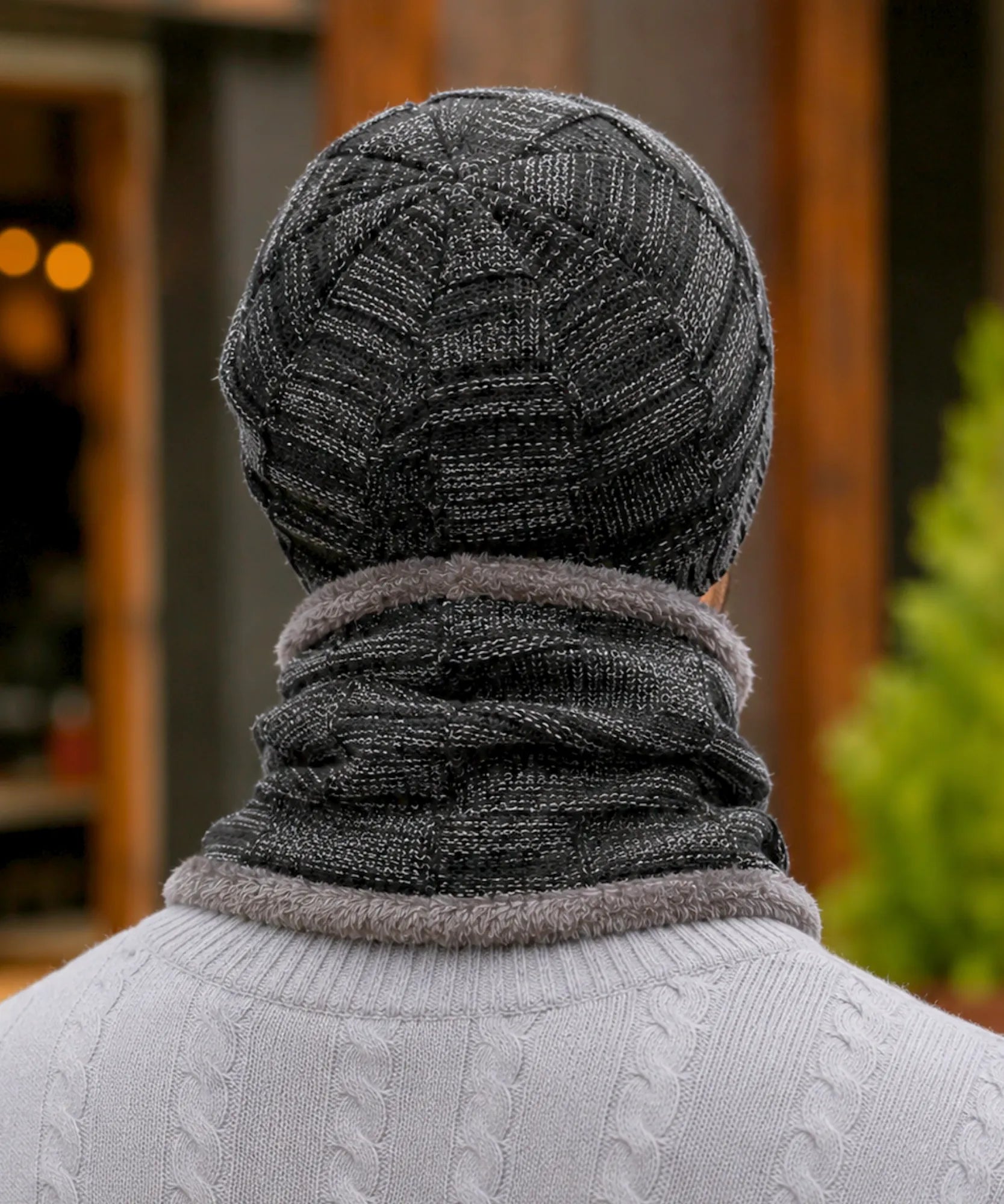 Comprar conjunto gorro e cachecol masculino tricot forro fleece pelúcia inverno barata em promoção ANELLIMN