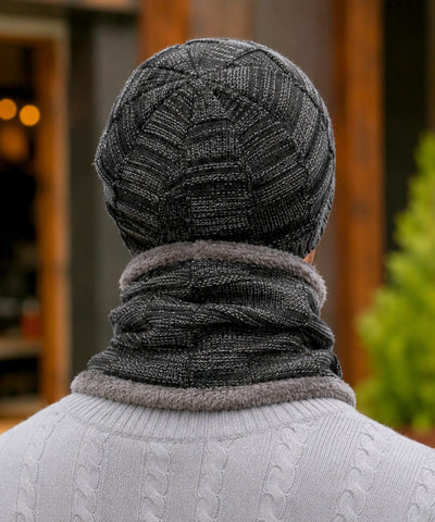 Comprar conjunto gorro e cachecol masculino tricot forro fleece pelúcia inverno barata em promoção ANELLIMN