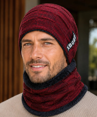 Comprar conjunto gorro e cachecol masculino tricot forro fleece pelúcia inverno barata em promoção ANELLIMN