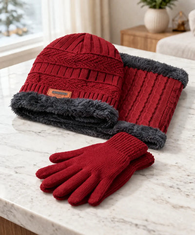  Comprar conjunto inverno masculino gorro cachecol luvas térmico forrado aquecimento barato promoção Anellimn