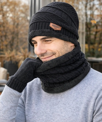  Comprar conjunto inverno masculino gorro cachecol luvas térmico forrado aquecimento barato promoção Anellimn