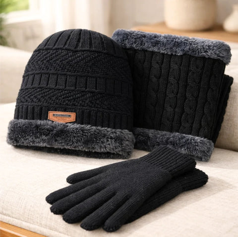  Comprar conjunto inverno masculino gorro cachecol luvas térmico forrado aquecimento barato promoção Anellimn